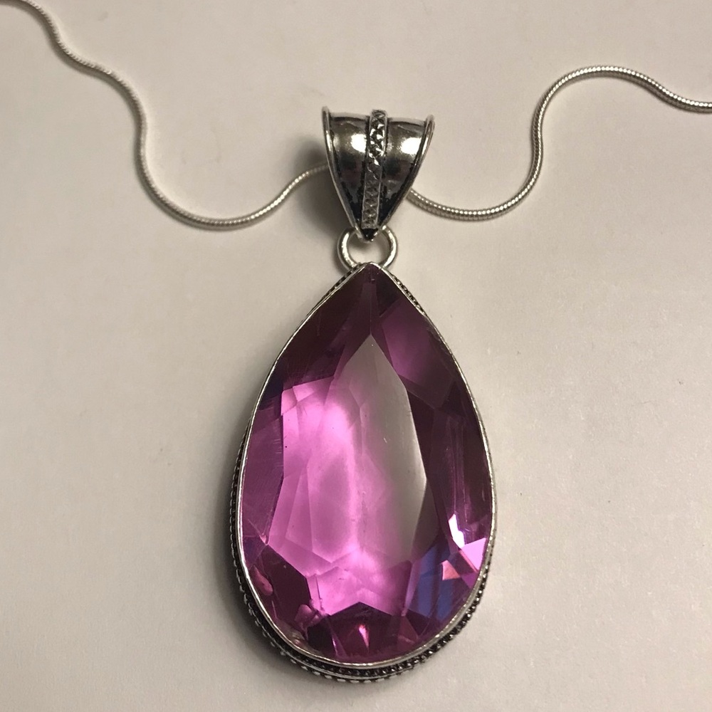 Pink Topaz Stamped 925 Sterling Silver Necklace